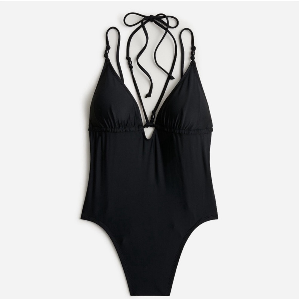 J. Crew Strappy Plunge with Beads One-piece Swimsuit Black. Brand new